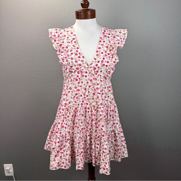 Aqua Dresses & Skirts - AQUA Floral Multi color V-Neck Tiered Ruffle trim Dress Sz S Cottagecore